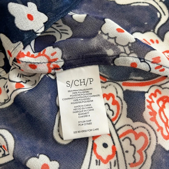 CAbi Women’s Blue‎ Floral Paisley Peplum Sheer Blouse Small #5349 - Picture 8 of 12